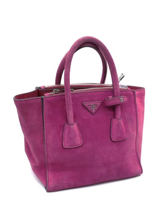 Prada Handbags - Prada Scamosciato Twin Pocket Tote Pink Suede Leather Shoulder Bag